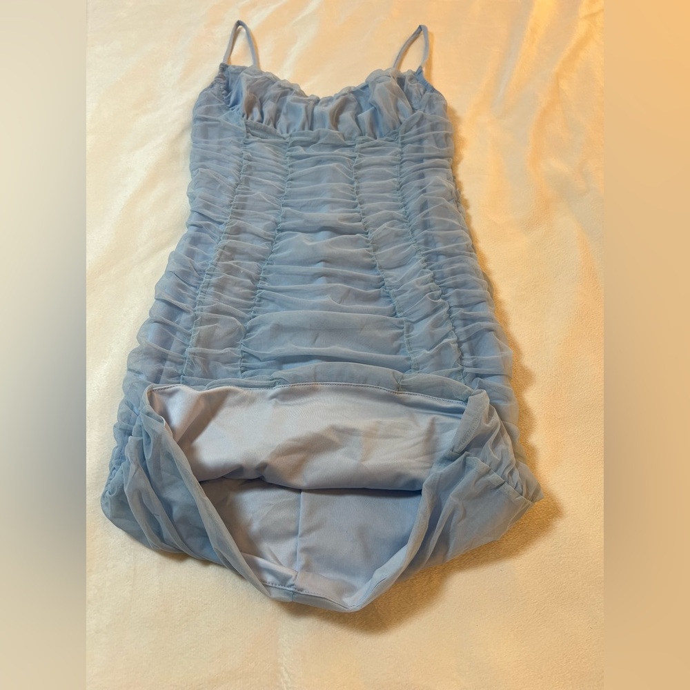 TIC TOC Ruched Bodycond Blue Mini Dress Size Small - Picture 7 of 8